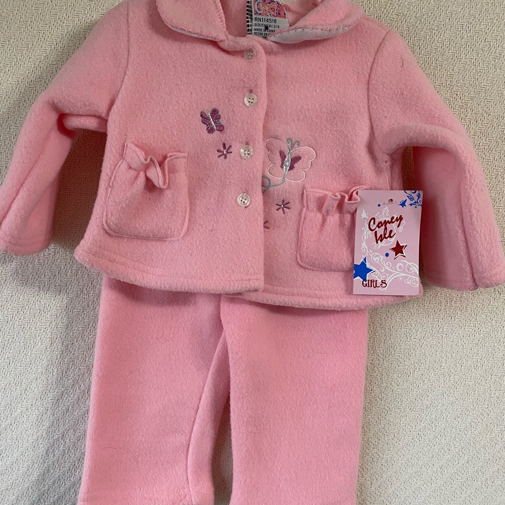Coney Isle 2-Pc Pink Fleece Outfit--3-6mos